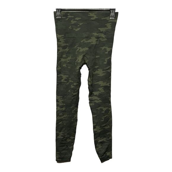Spanx Look At Me Now Seamless Leggings Green Camouflage Shaping Twill Knit Small - Picture 5 of 9
